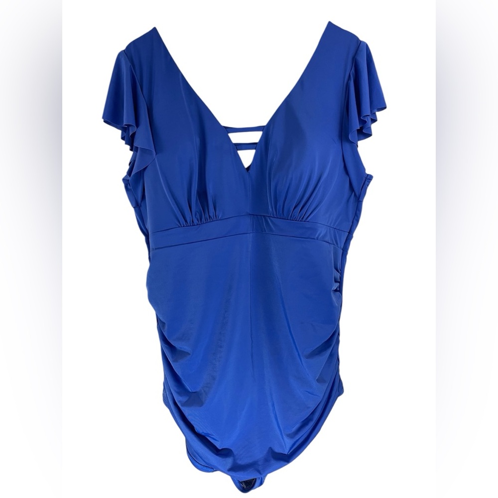Lane Bryant Cacique Women's No-Wire Flutter-Sleeve Swim One-Piece Beaucoup Blue - Picture 3 of 11